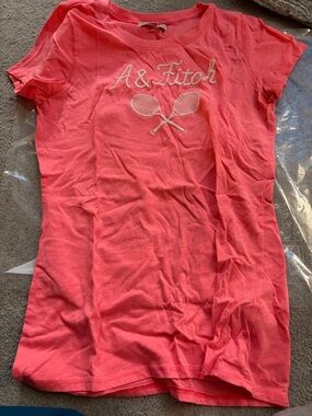Abercrombie & Fitch Coral Pink Short-Sleeve Tennis Graphic Tee